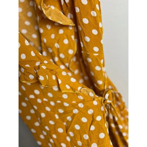 Yellow Polka Dot Ruffle Wrap Midi Dress Size Medium Sleeveless Summer Size Med - Picture 3 of 8